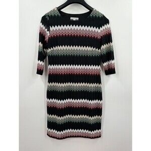 Sandra Daren Sheath Dress 12 Black Chevron Print 3/4 Sleeve
